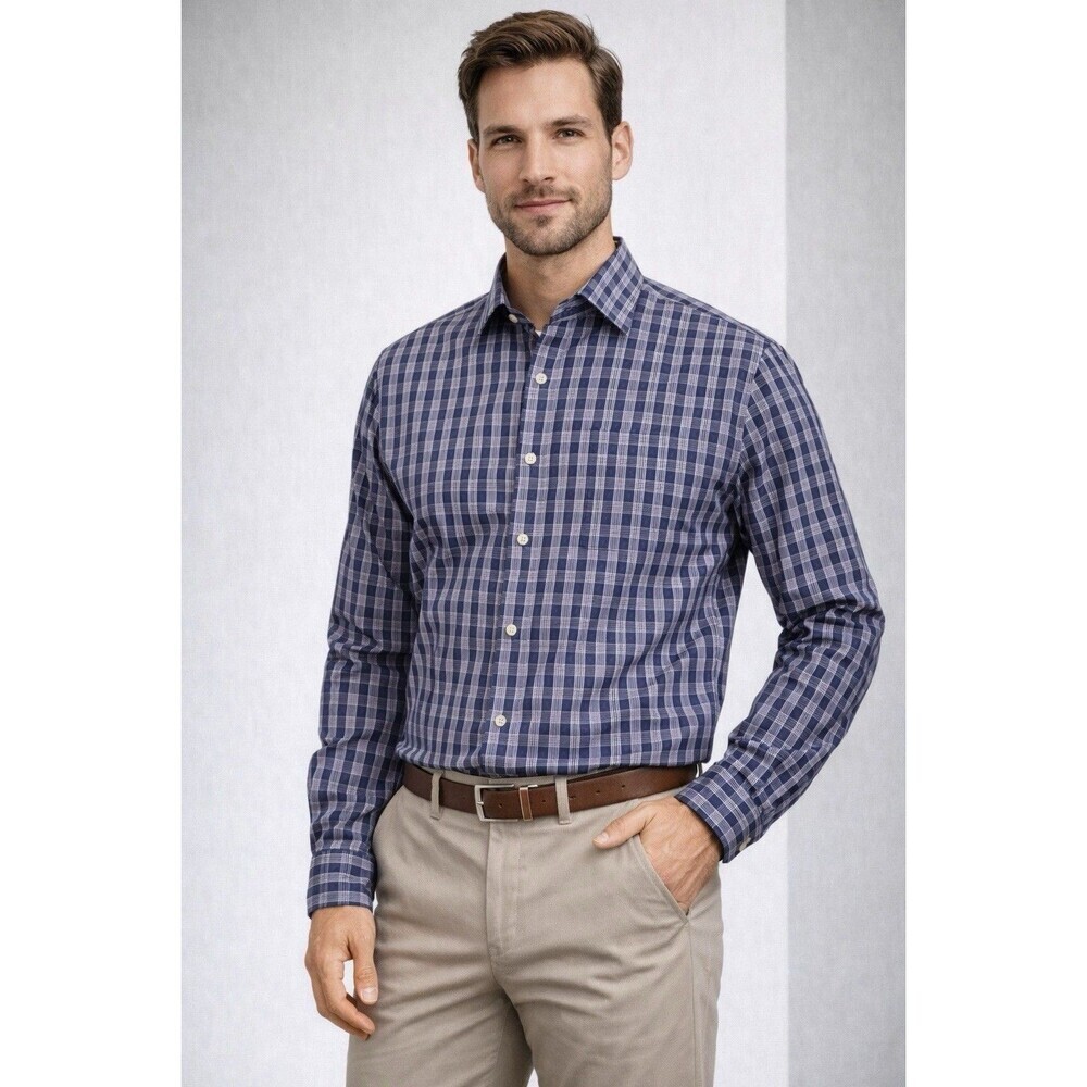 Peter Millar Plaid Long Sleeve Button-Down Shirt Blue Purple Men’s Medium